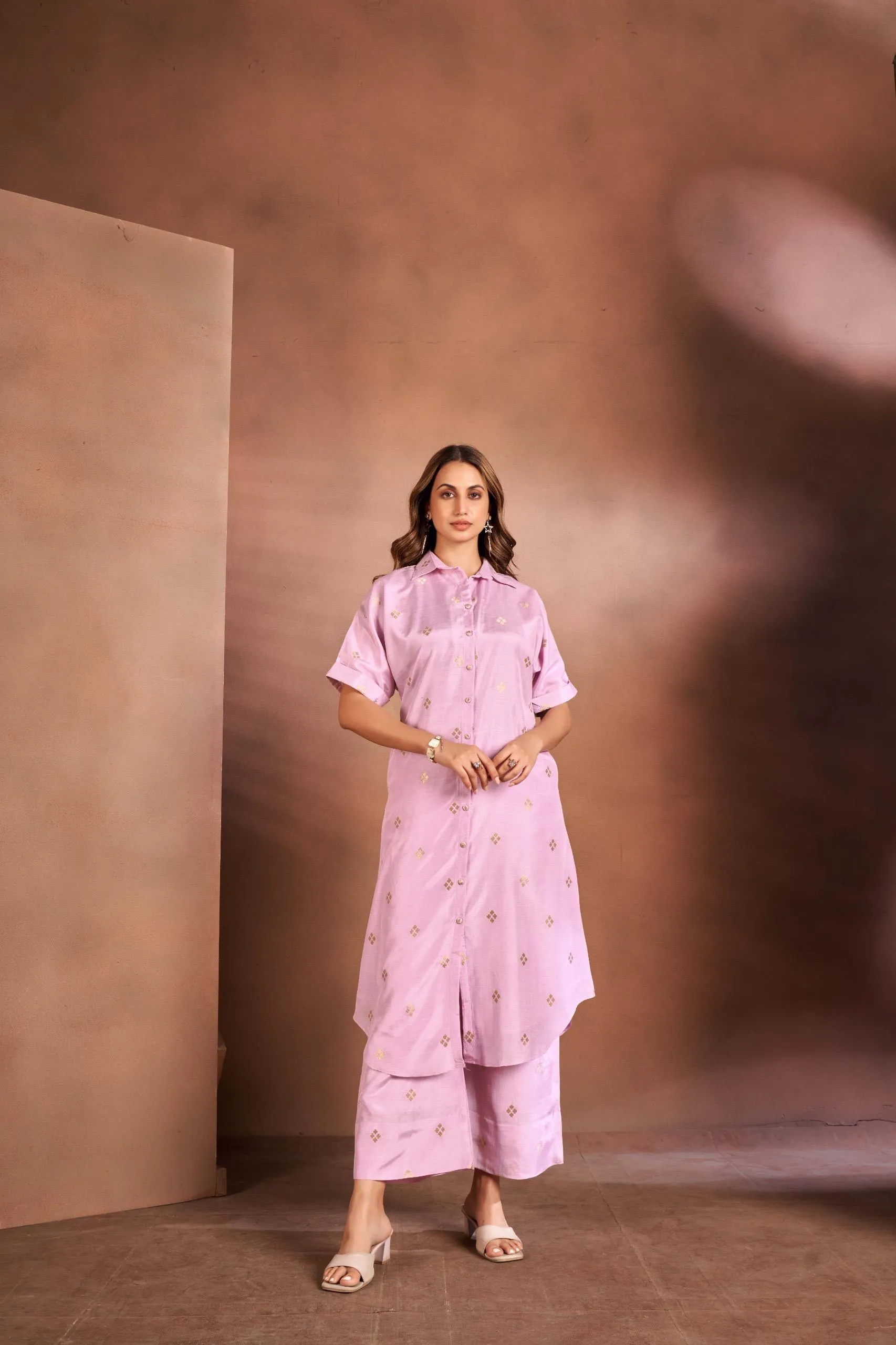 Lilac Brocade Munga  Silk Kurta Set