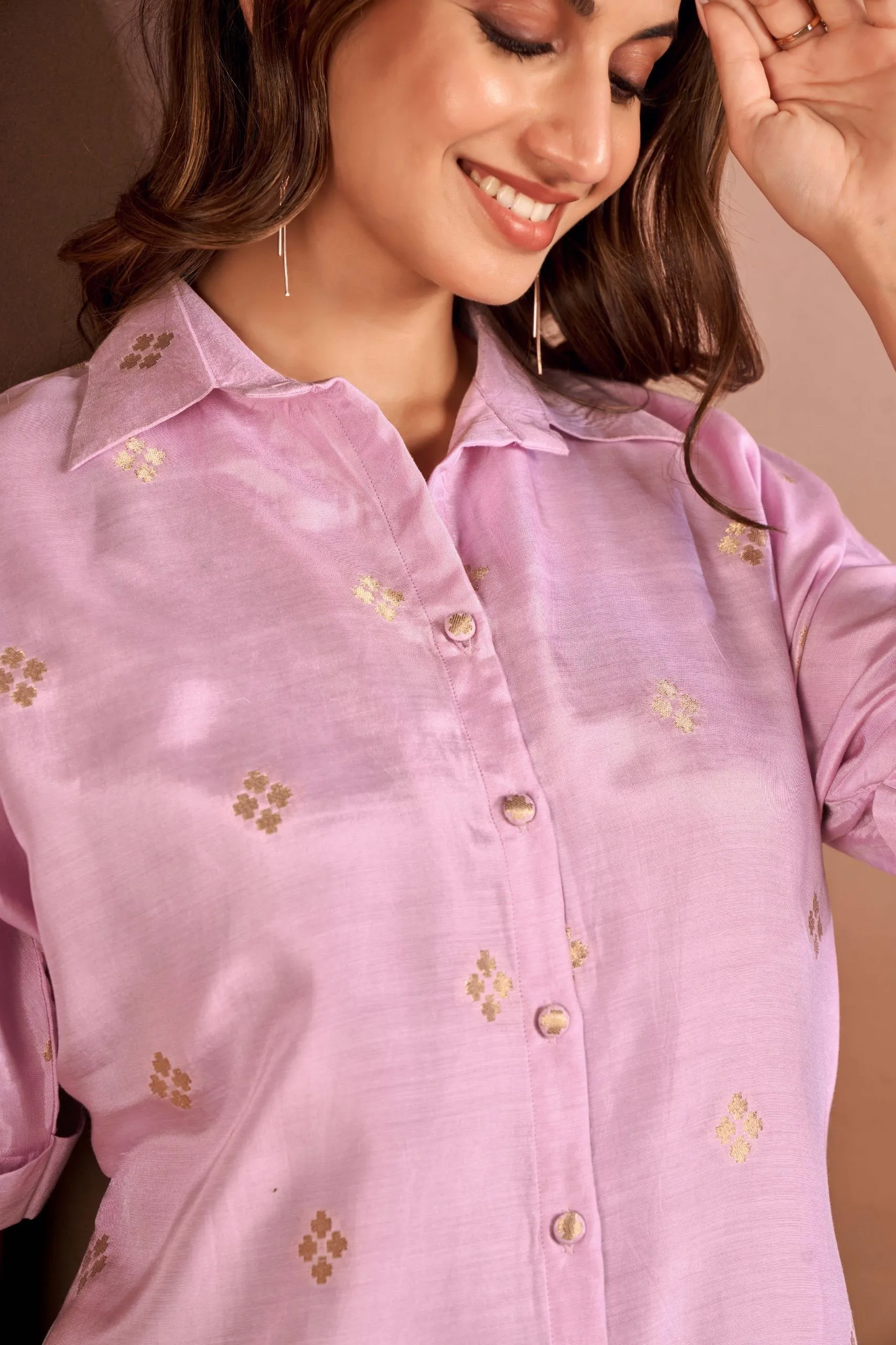 Lilac Brocade Munga  Silk Kurta Set