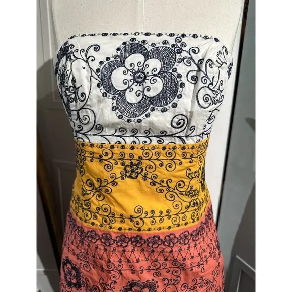 Lilly Pulitzer Bowen Color Blocked Bird Is The Word Embroidery Strapless Dress 2