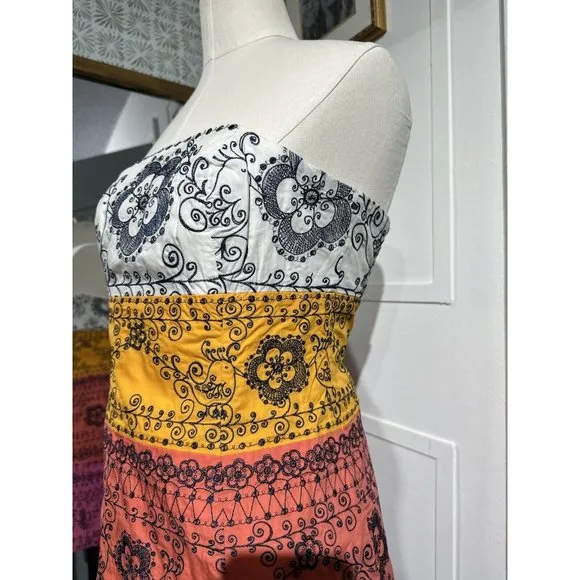 Lilly Pulitzer Bowen Color Blocked Bird Is The Word Embroidery Strapless Dress 2