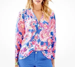 LILLY PULITZER Elsa Silk Top Bennet Blue Bay Dreamin Size Large
