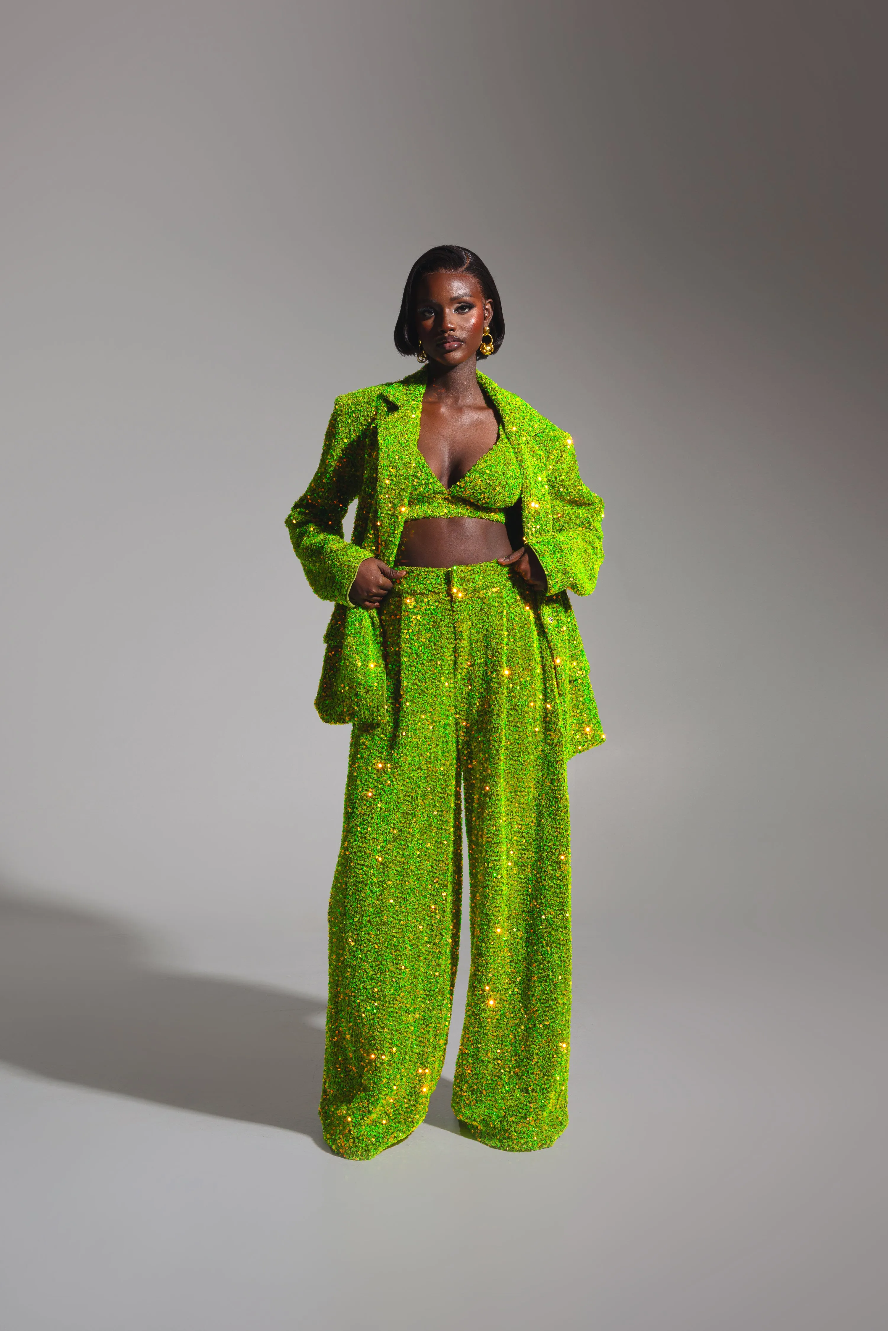LIZA Sequin Bra Top in OLIVINE