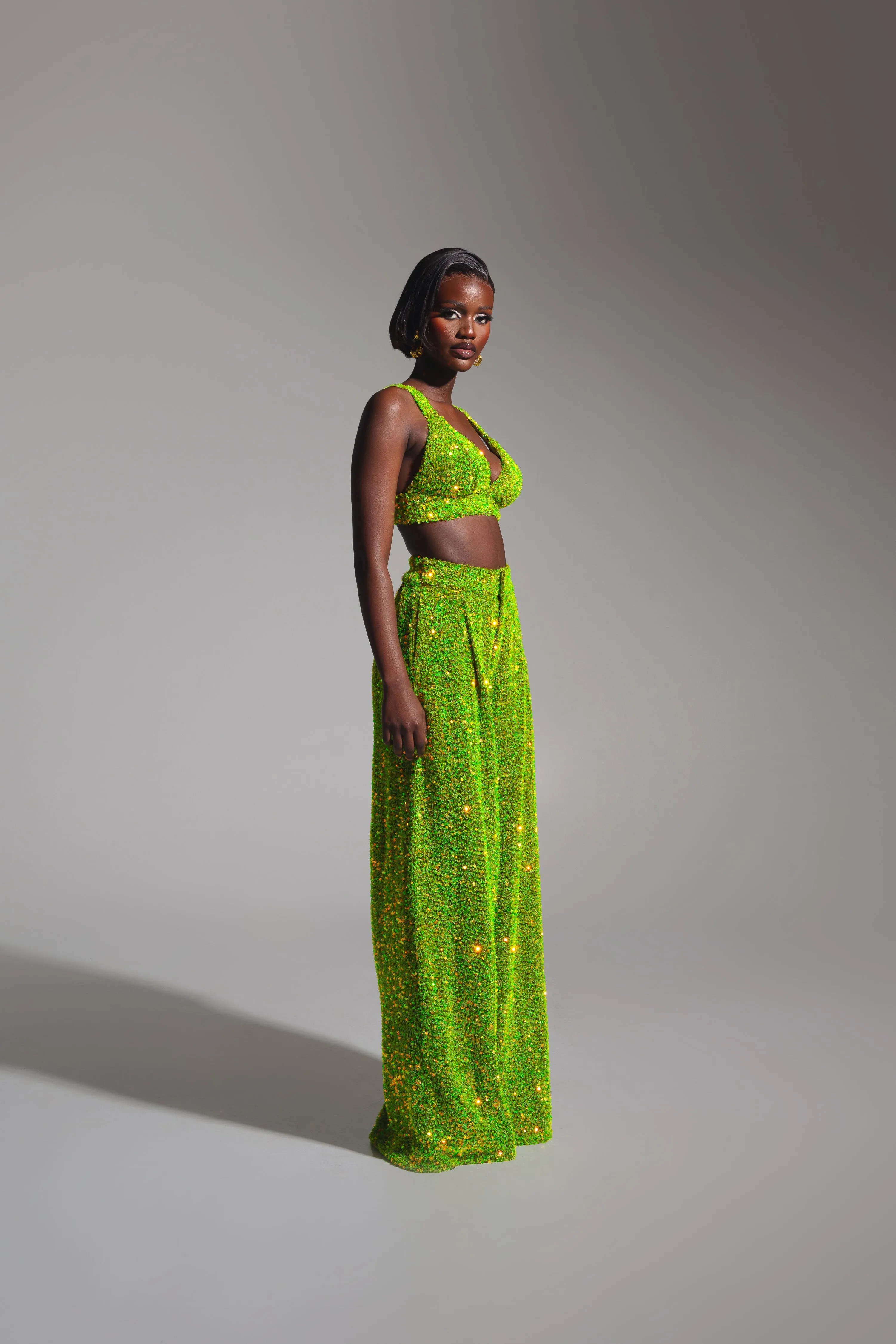 LIZA Sequin Bra Top in OLIVINE