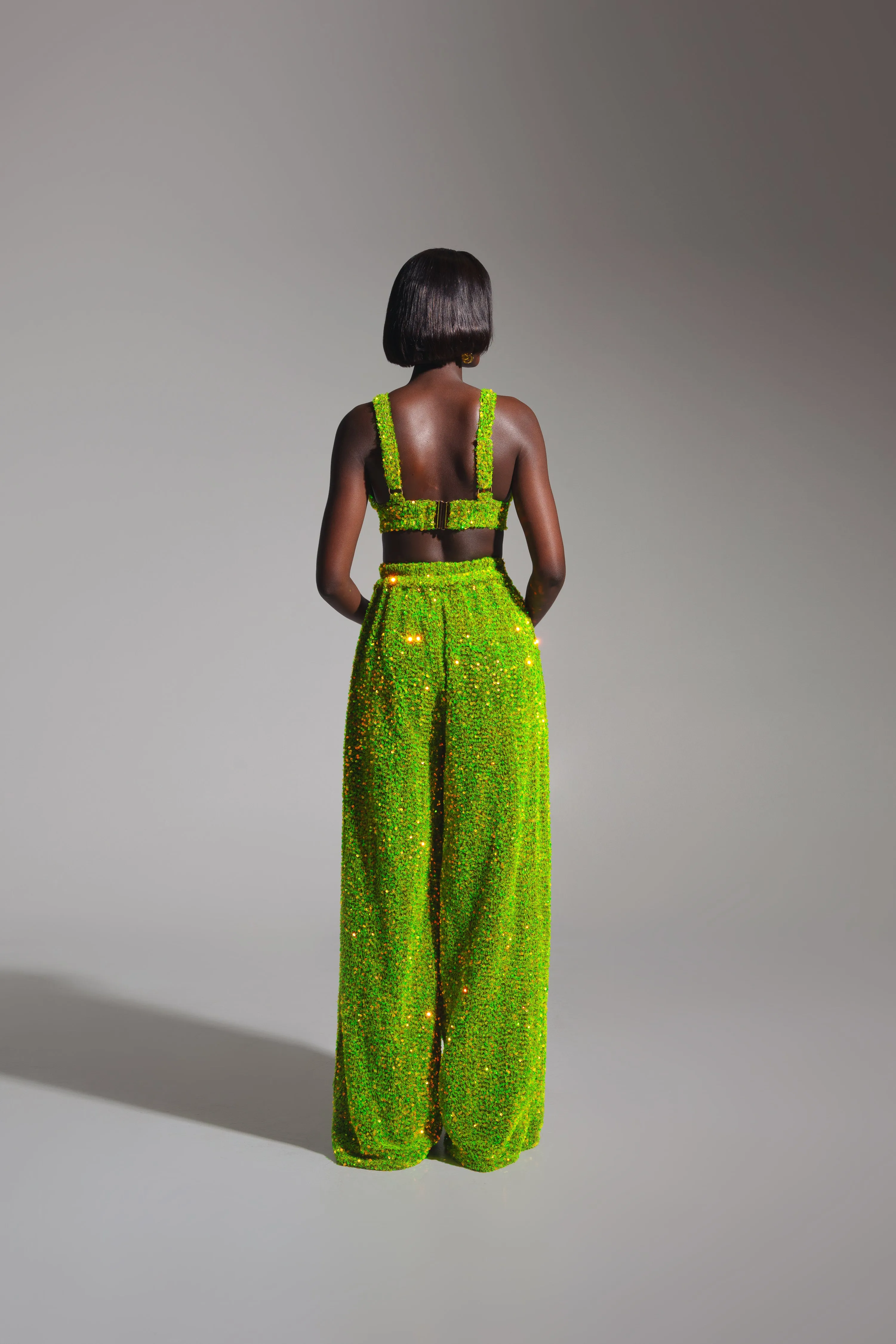 LIZA Sequin Bra Top in OLIVINE