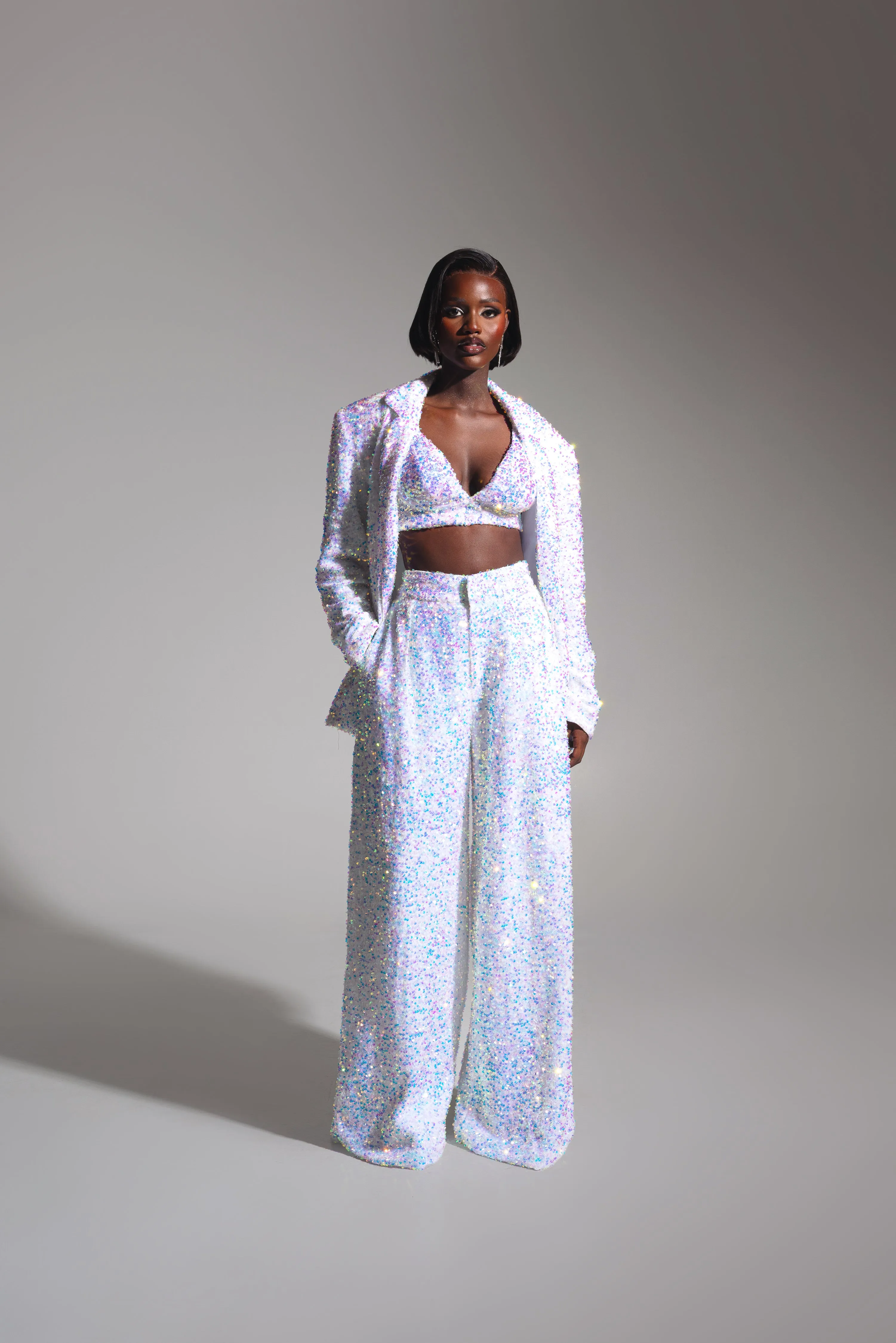 LIZA Sequin Pants in PEARL