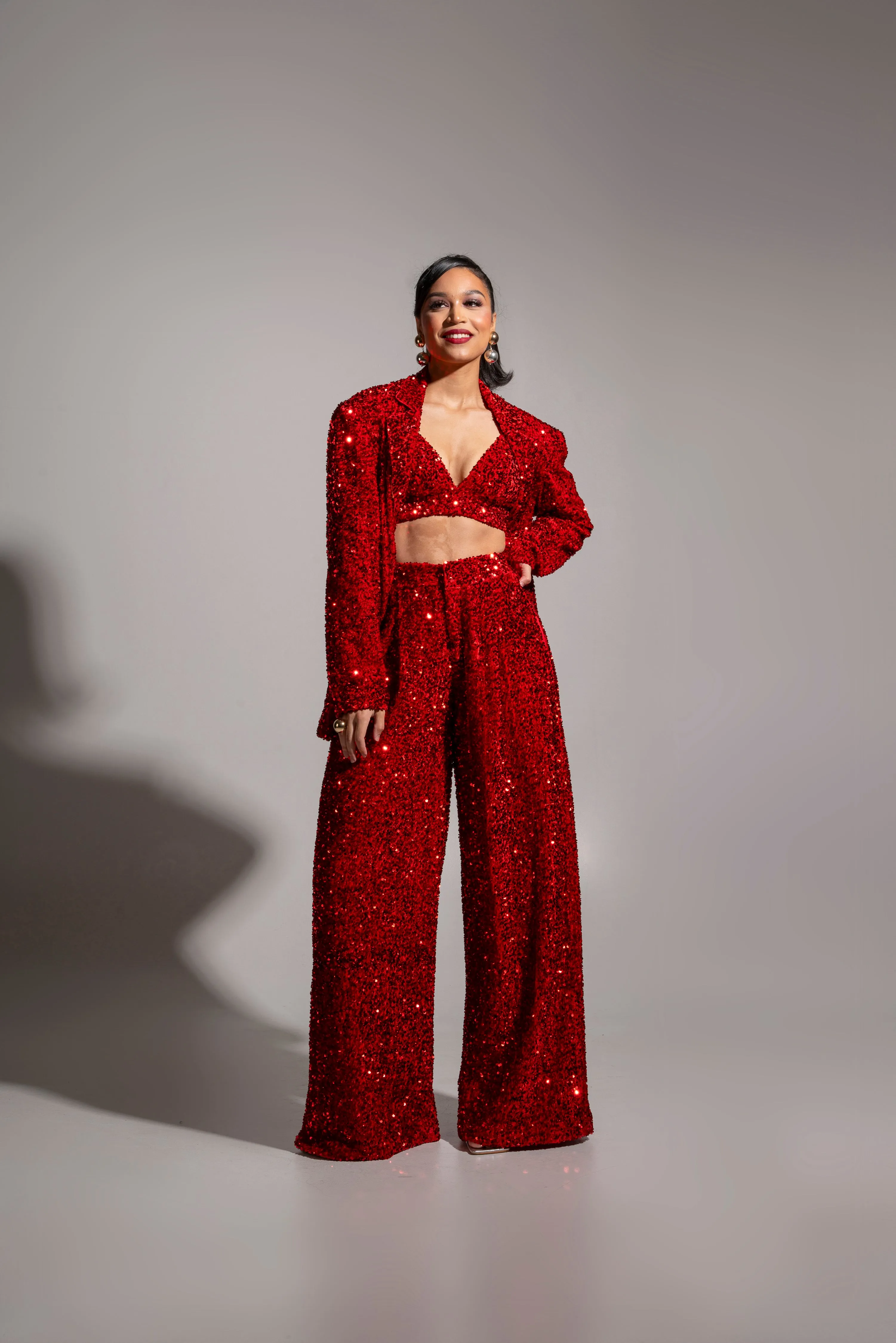 LIZA Sequin Pants in RUBY