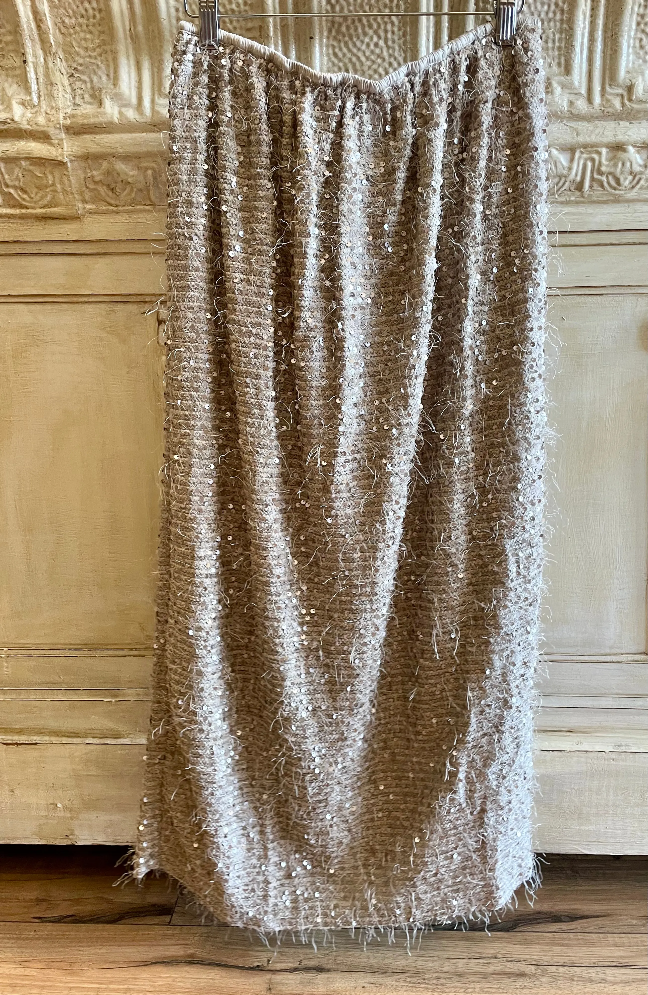 Long Beige Sequin Skirt