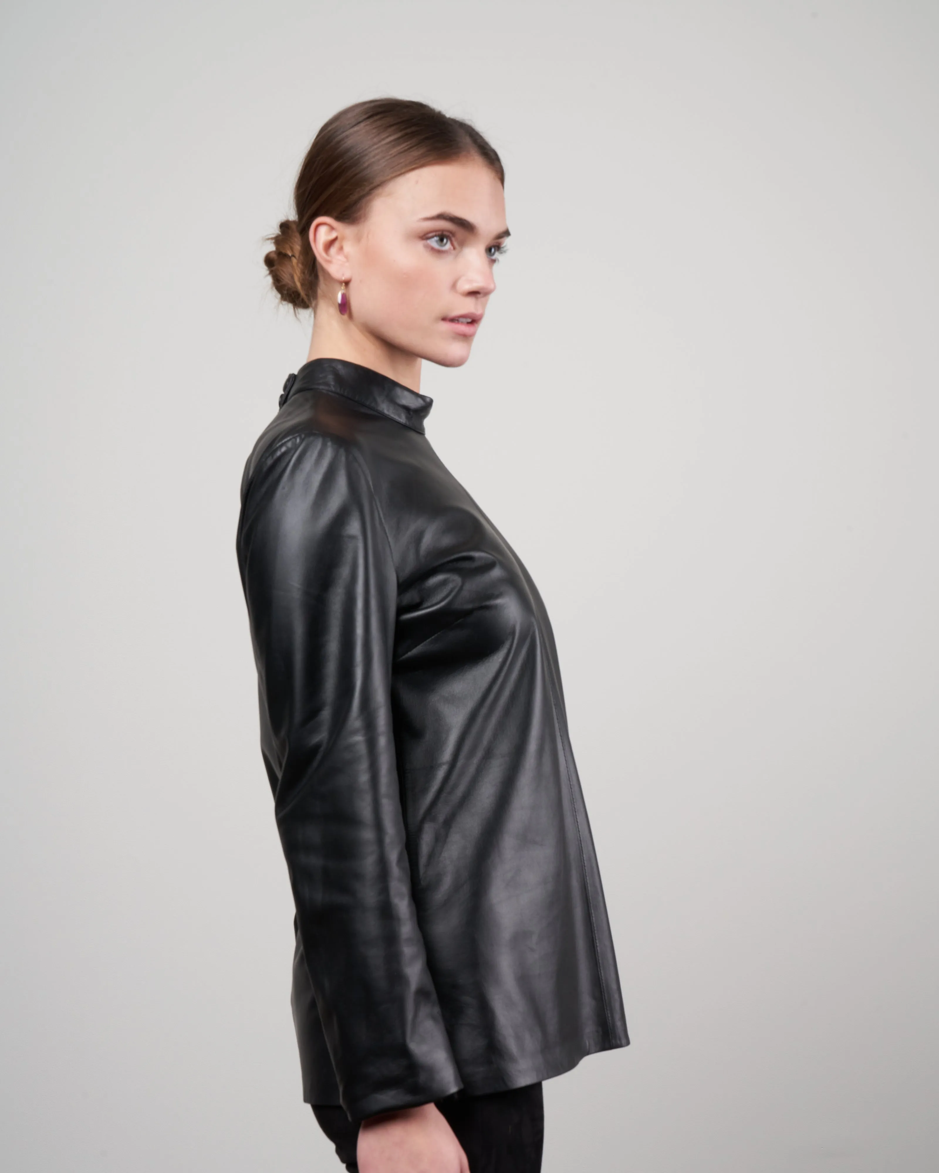long sleeve leather top - black
