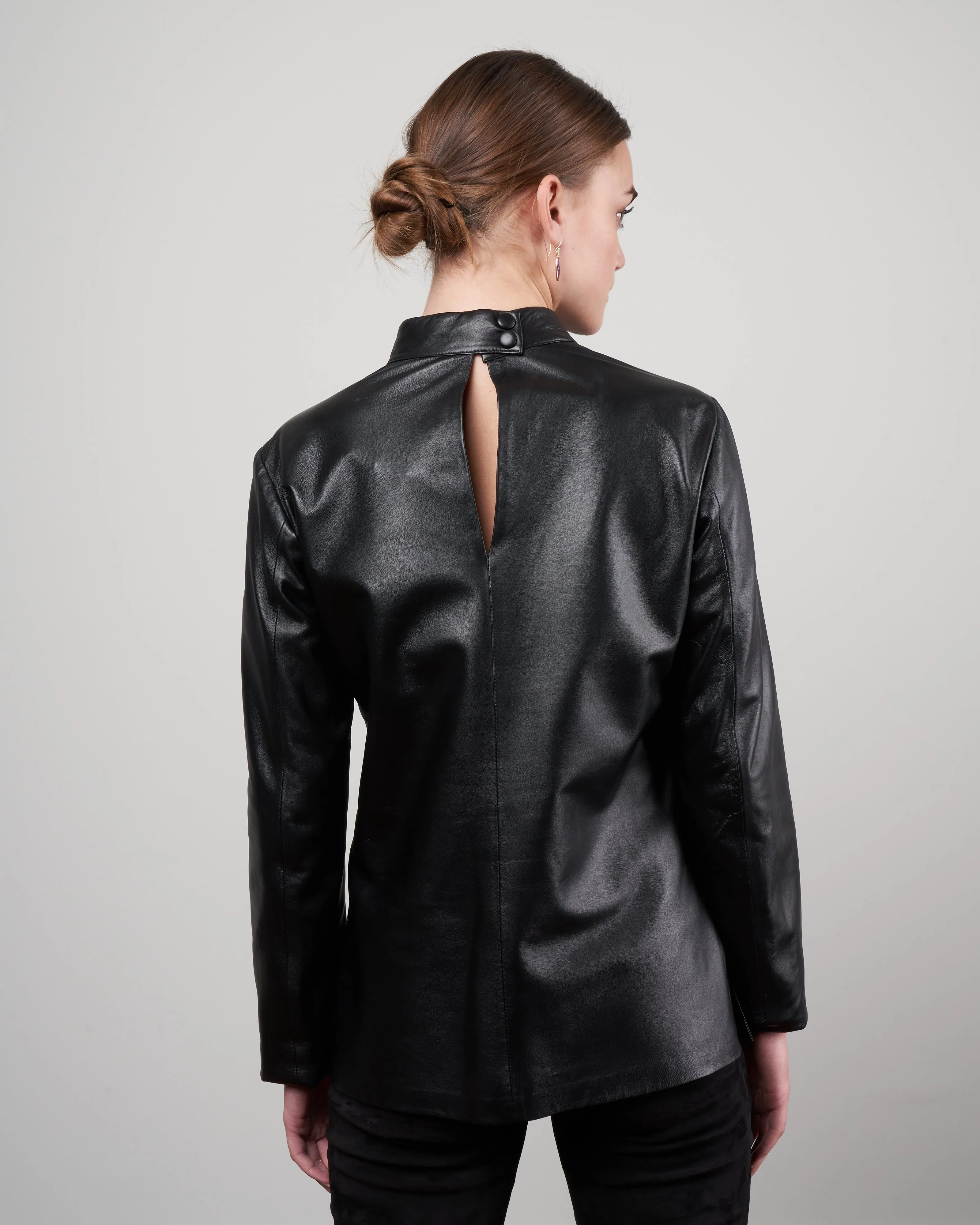long sleeve leather top - black