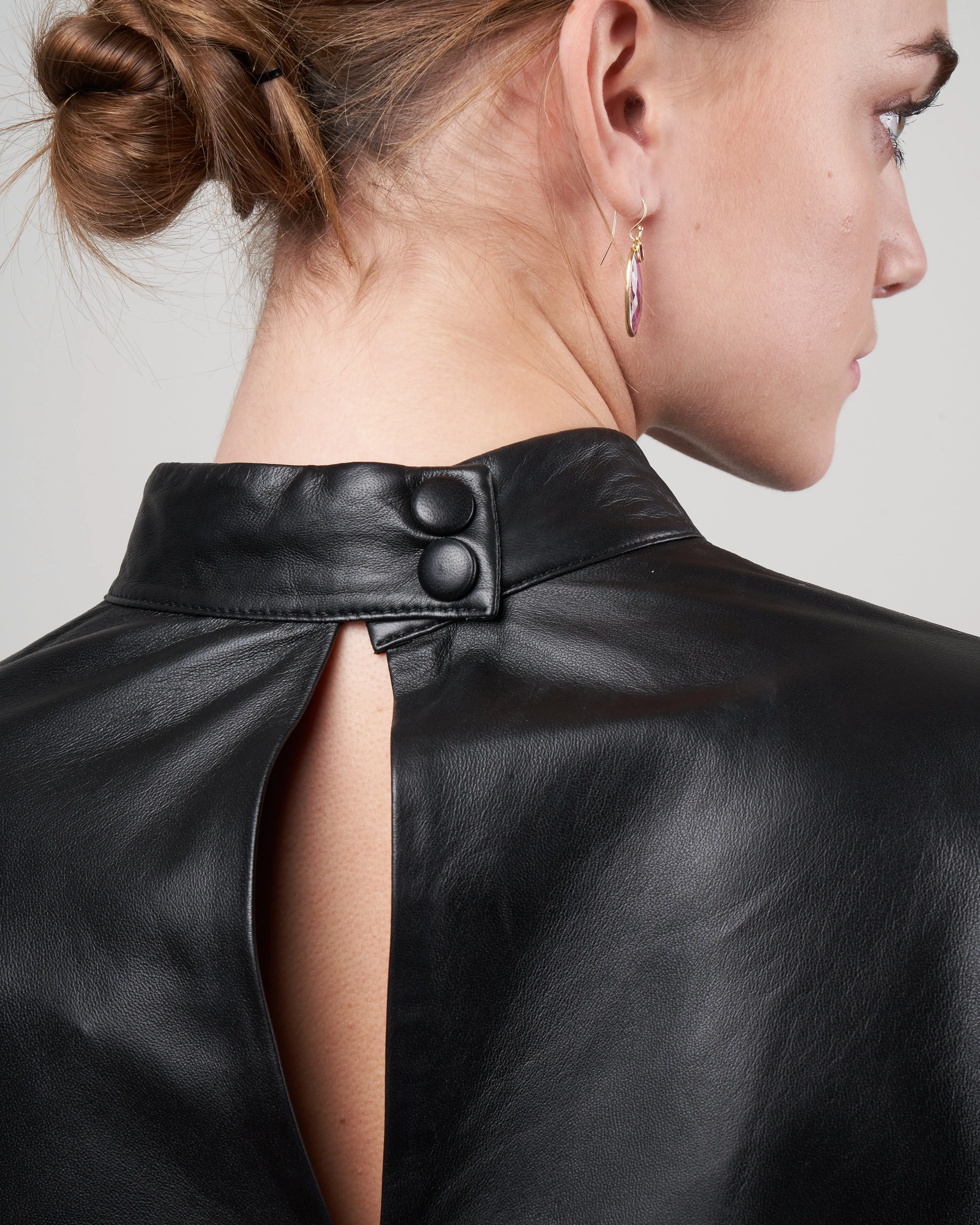 long sleeve leather top - black