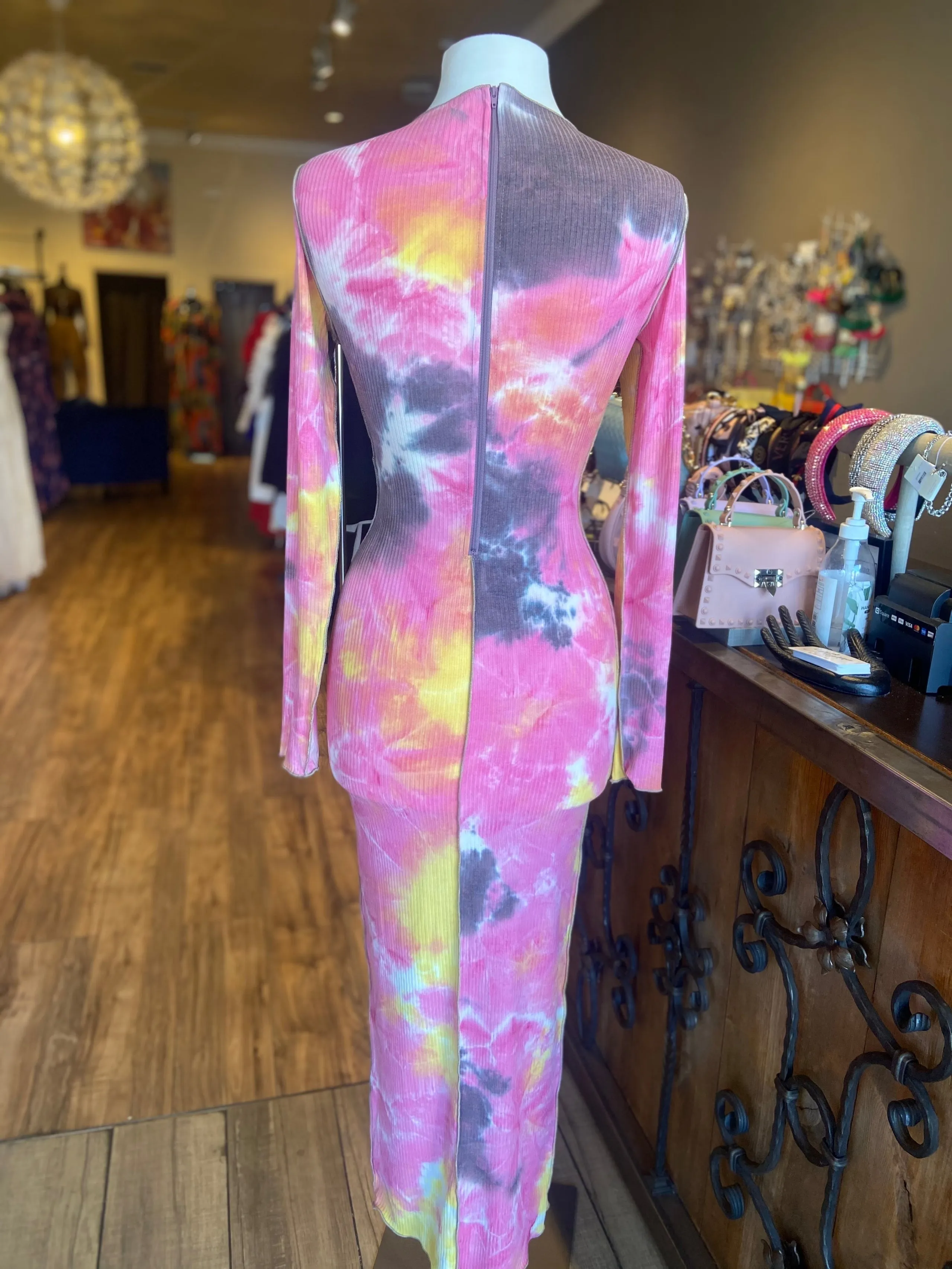 Long Sleeve Zipper Back Pencil Dress FS