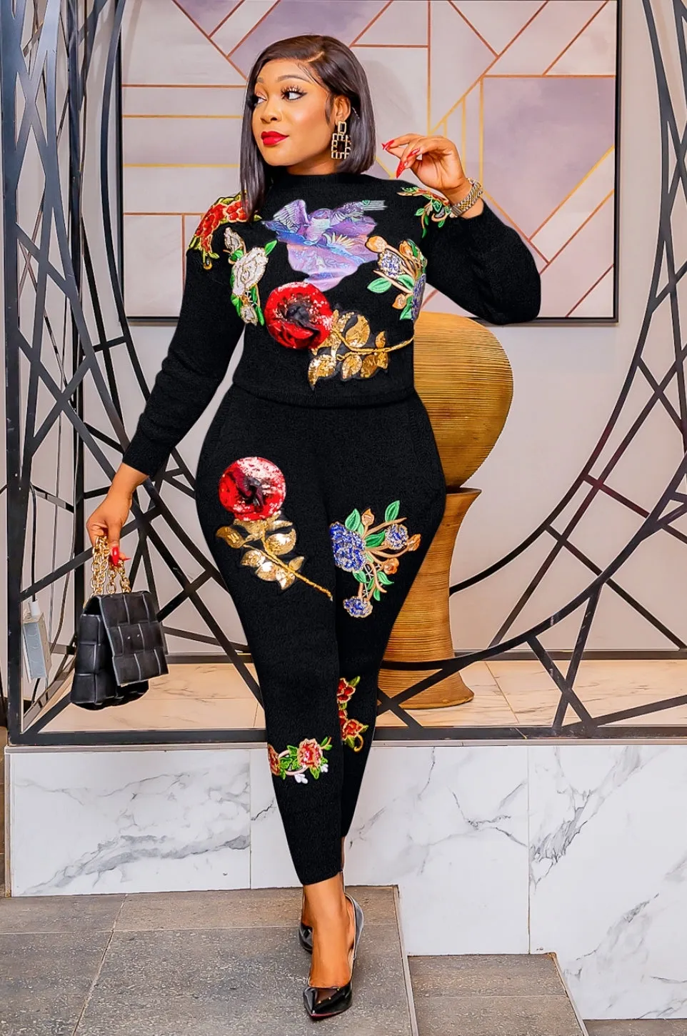 Loretta- 2 pcs Sequin Sweater Tracksuit Set (NEW)