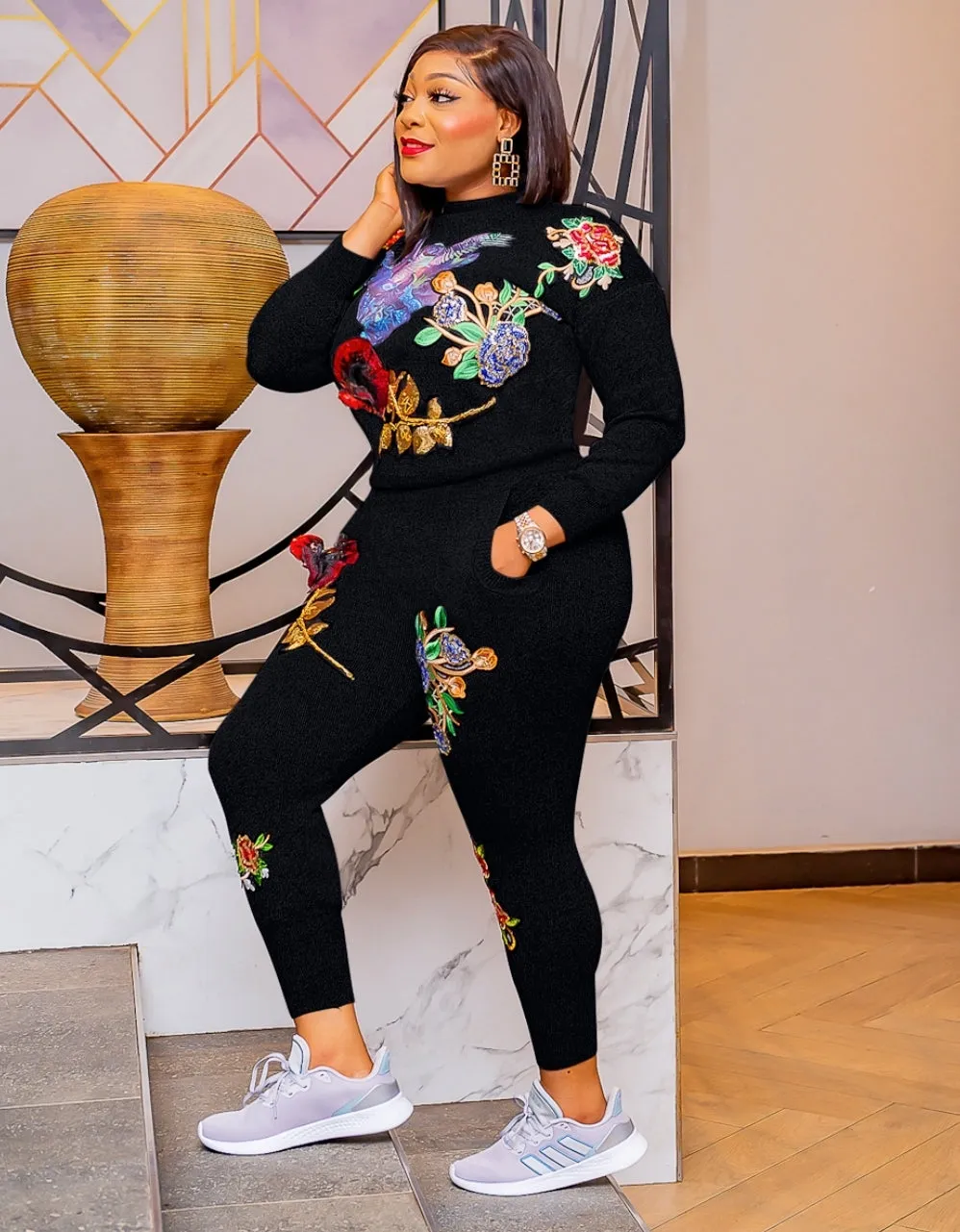 Loretta- 2 pcs Sequin Sweater Tracksuit Set (NEW)
