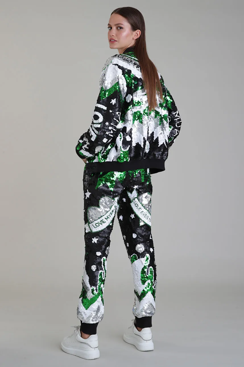 Love Everyone Green Sequin Runner Pants