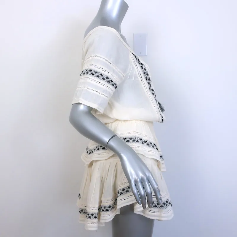 LoveShackFancy Off the Shoulder Embroidered Mini Dress Ivory Size Extra Small