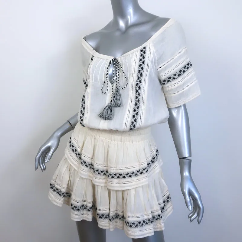LoveShackFancy Off the Shoulder Embroidered Mini Dress Ivory Size Extra Small