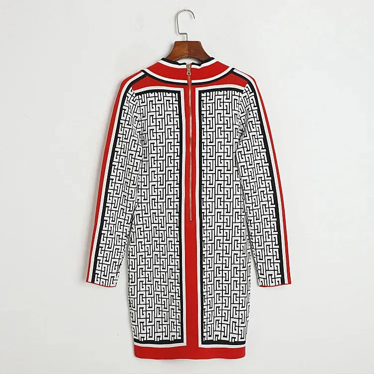 Luxury Vintage V-neck Knitted Sweater Dress