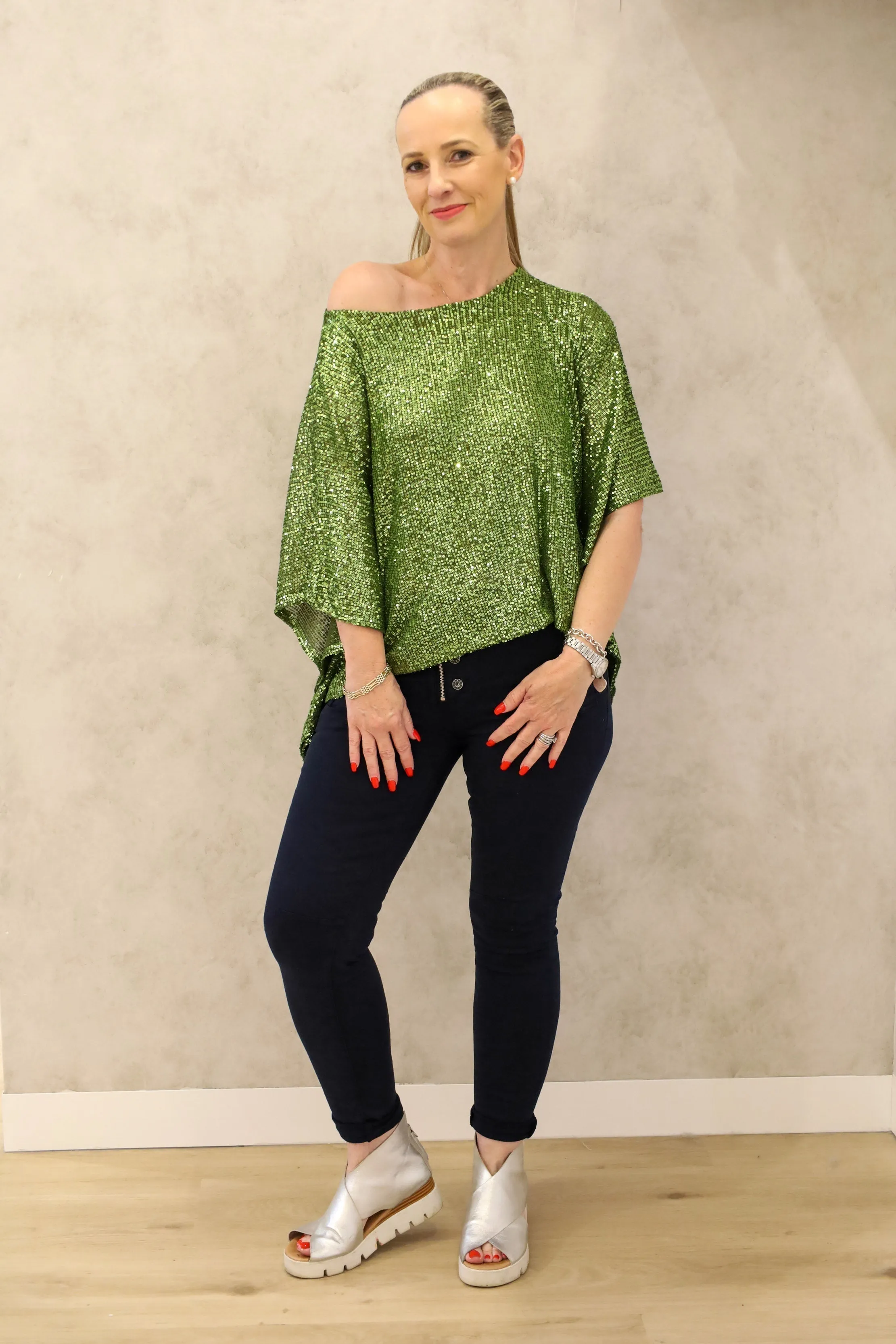 Lynsay Sequin Top in Lime Splice