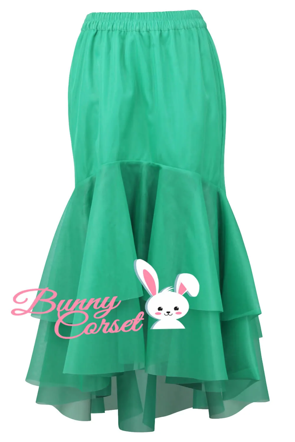 Mackenzie Green Satin & Mesh Net Elasticated Skirt