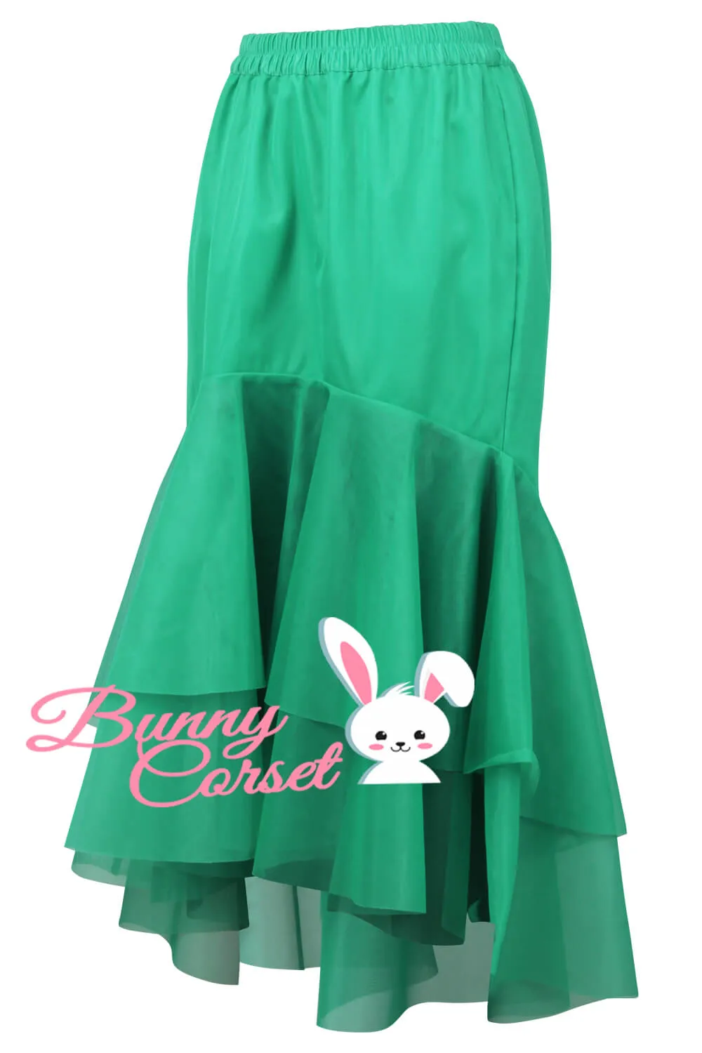 Mackenzie Green Satin & Mesh Net Elasticated Skirt