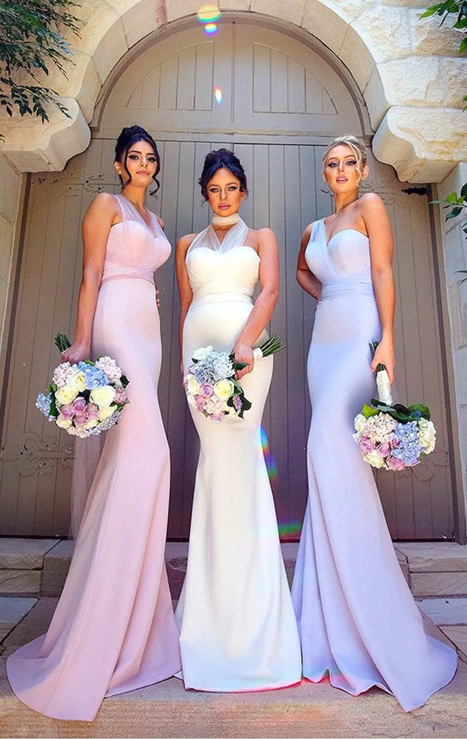 MACloth Convertible Wrap Tie Jersey Long Bridesmaid Dress Pink Mermaid Formal Gown