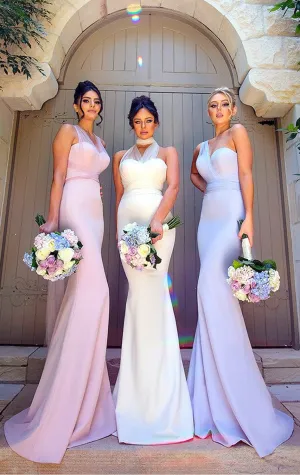 MACloth Convertible Wrap Tie Jersey Long Bridesmaid Dress Pink Mermaid Formal Gown