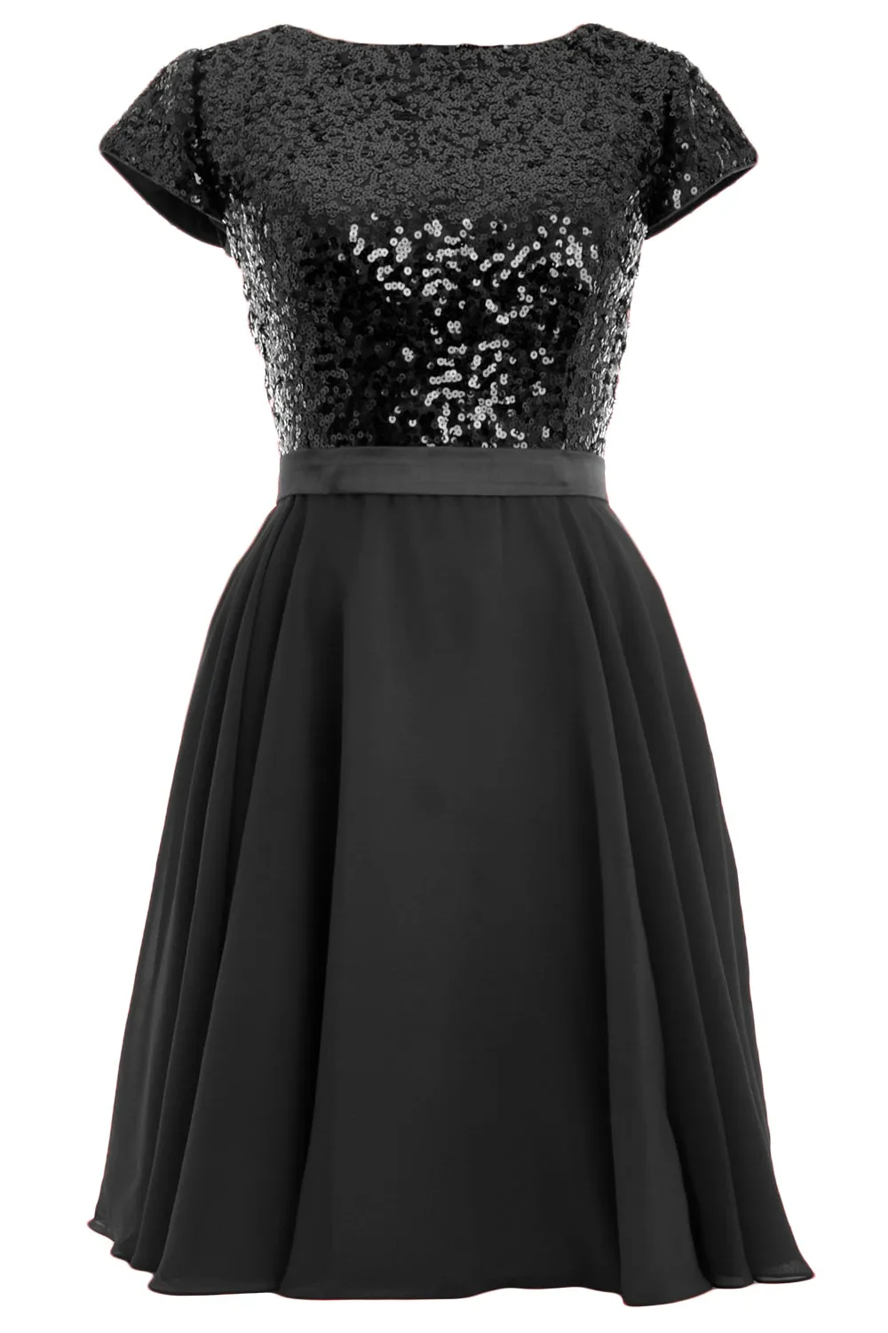 MACloth Women Cap Sleeve Sequin Chiffon Short Birdesmaid Dress Formal Party Gown