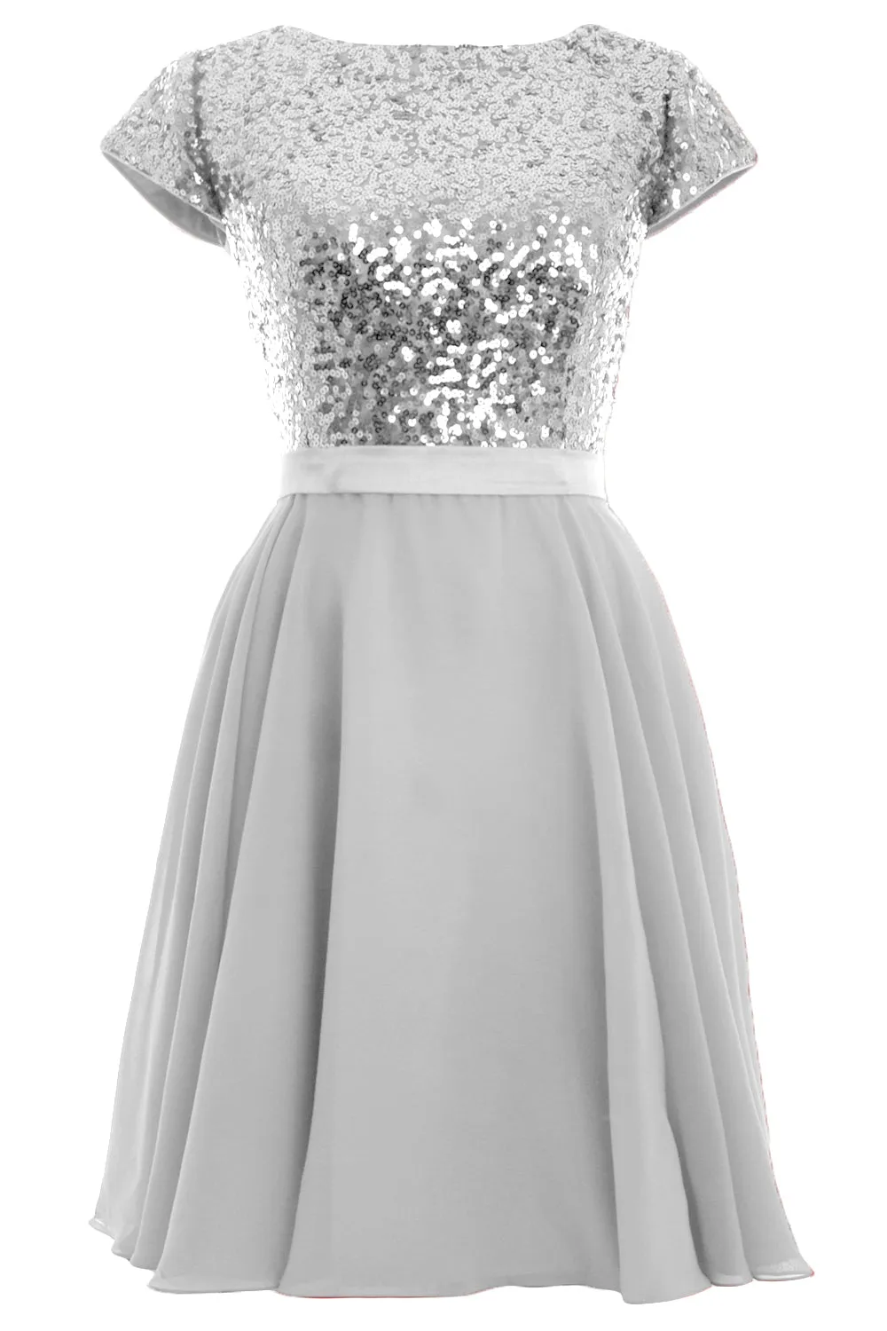 MACloth Women Cap Sleeve Sequin Chiffon Short Birdesmaid Dress Formal Party Gown