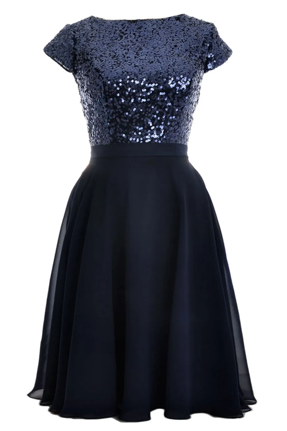 MACloth Women Cap Sleeve Sequin Chiffon Short Birdesmaid Dress Formal Party Gown