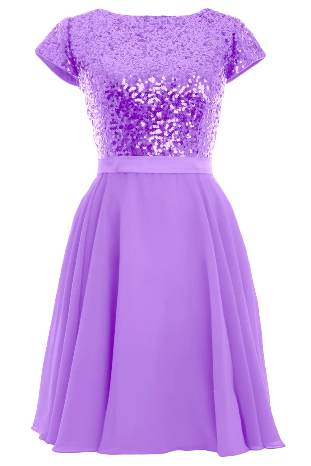 MACloth Women Cap Sleeve Sequin Chiffon Short Birdesmaid Dress Formal Party Gown