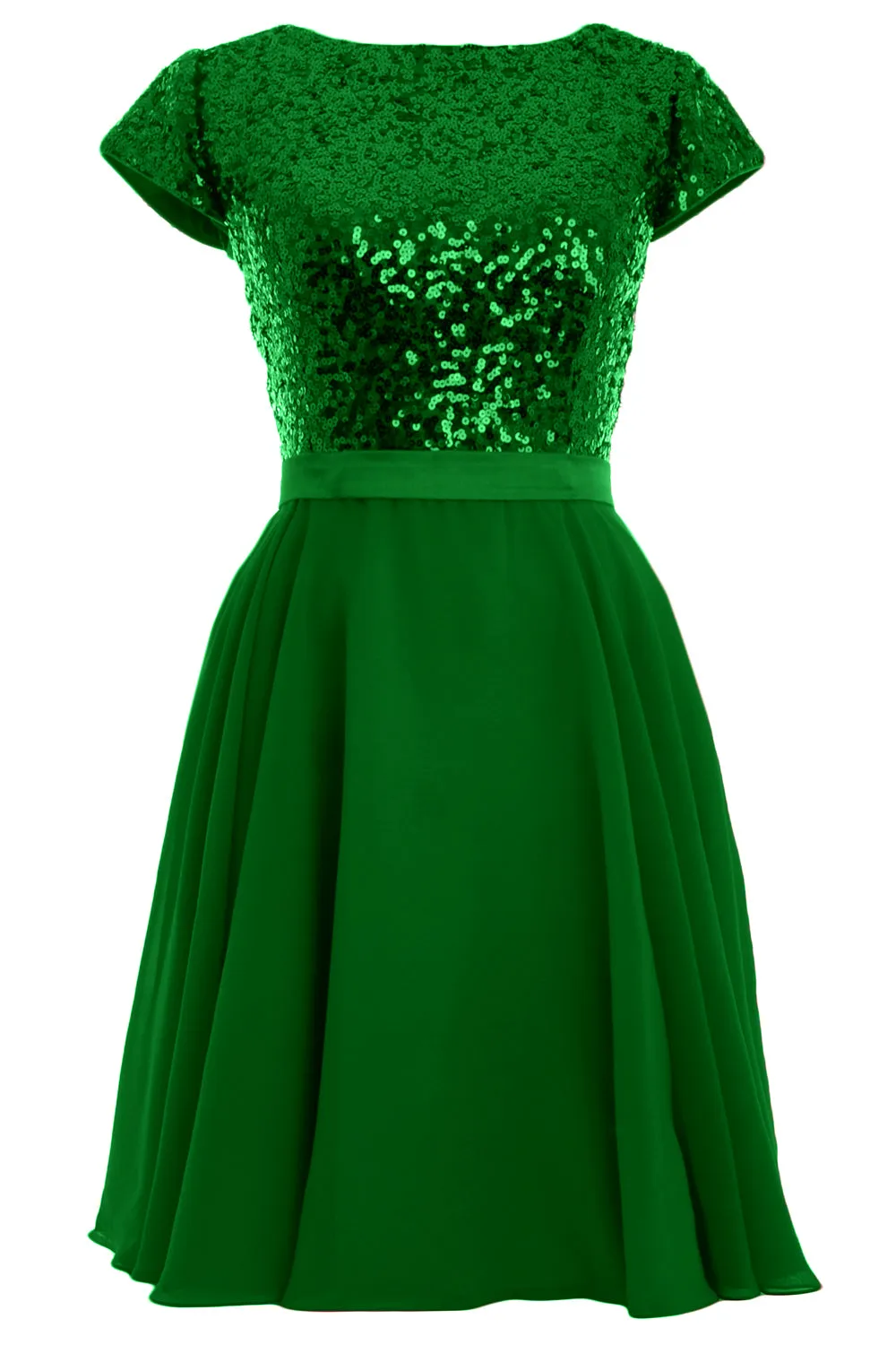 MACloth Women Cap Sleeve Sequin Chiffon Short Birdesmaid Dress Formal Party Gown