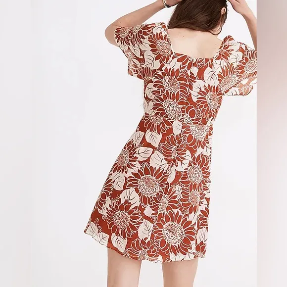 Madewell Silk Tie-Front Mini Dress in Sunflower Season Orange Cream size 2