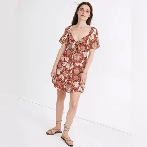 Madewell Silk Tie-Front Mini Dress in Sunflower Season Orange Cream size 2