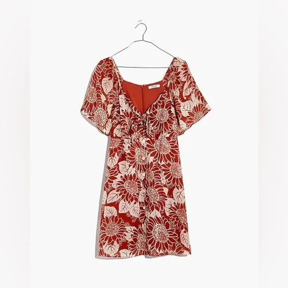 Madewell Silk Tie-Front Mini Dress in Sunflower Season Orange Cream size 2