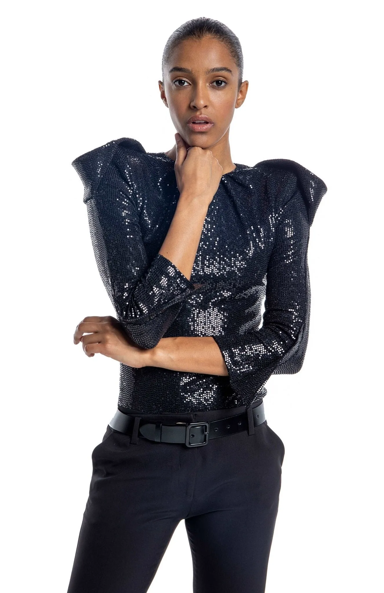 Magissa | Bold Glamour: Draped Sequin Bodysuit