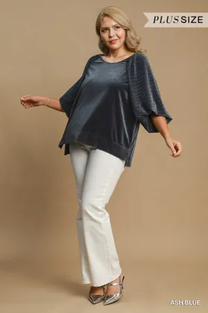 Malone Round Neck Velvet Top - Ash Blue