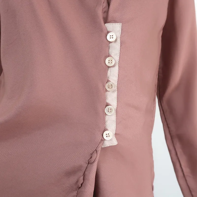 Marni Asymmetric Buttoned Blouse Antique Rose Silk-Blend Size 38 Long Sleeve Top