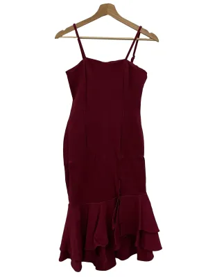 Maroon Across Neck Cami Midi Peplum Dress