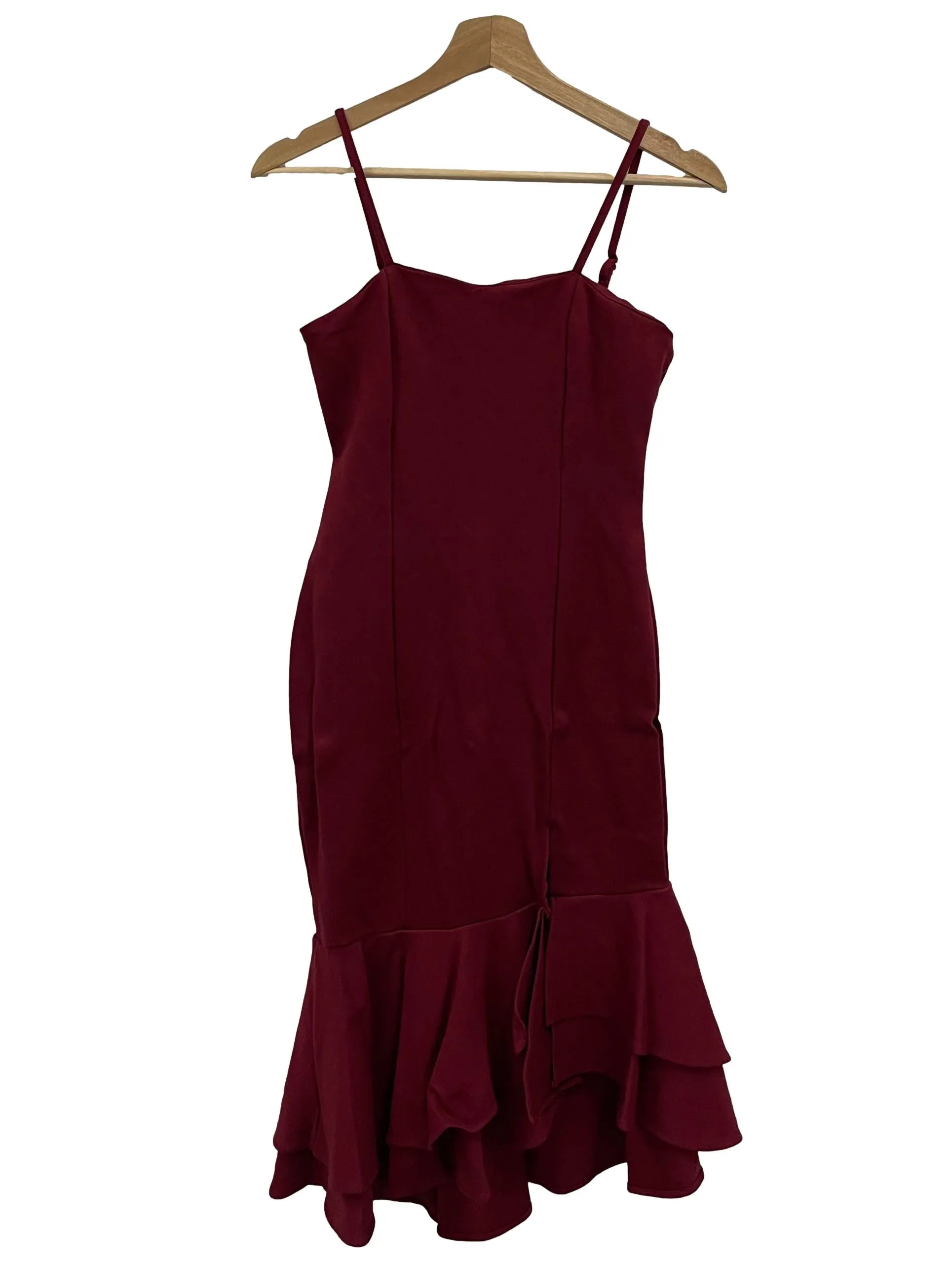 Maroon Across Neck Cami Midi Peplum Dress