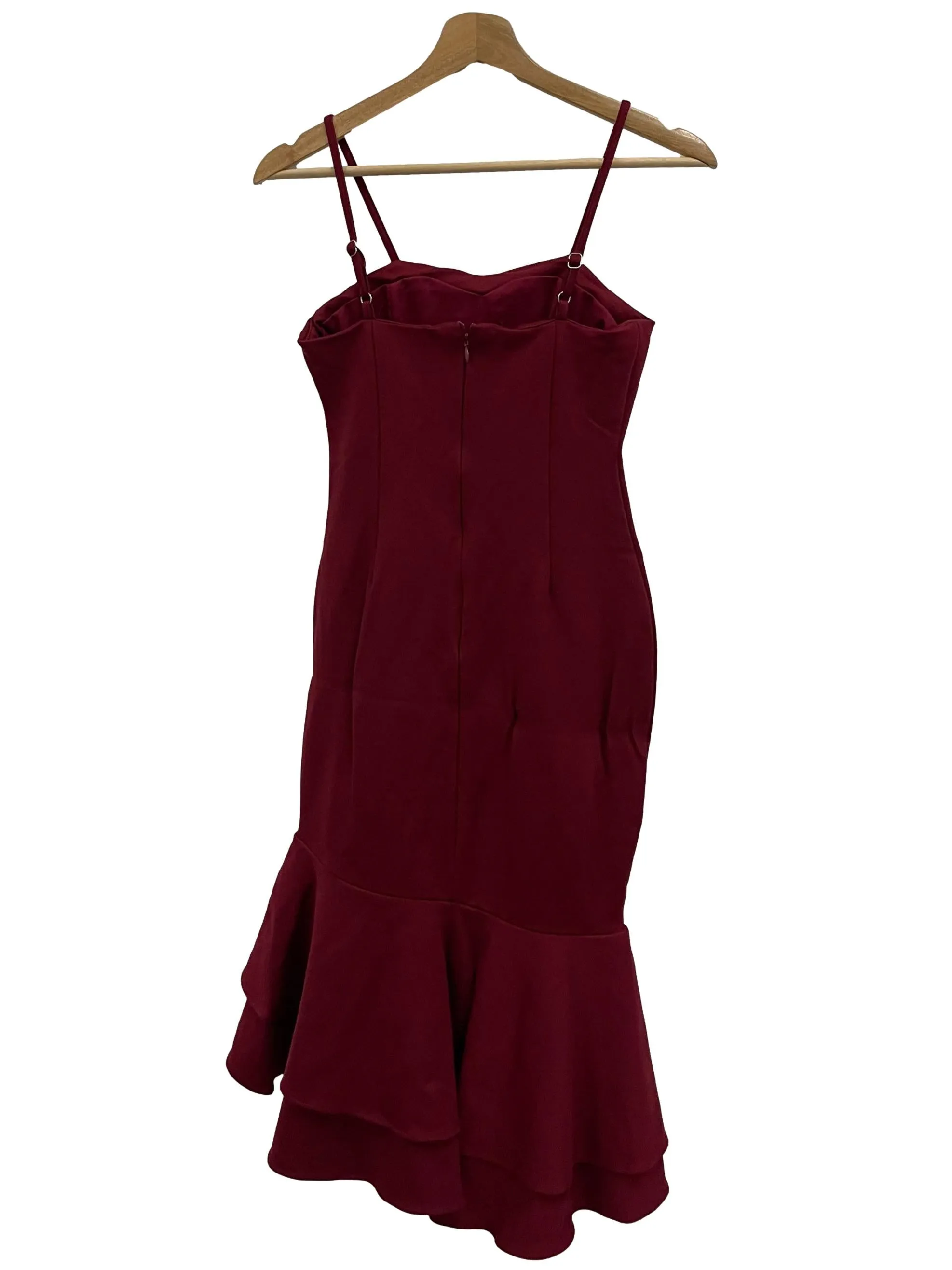 Maroon Across Neck Cami Midi Peplum Dress