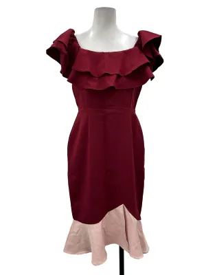 Maroon Off Shoulder Peplum Dress