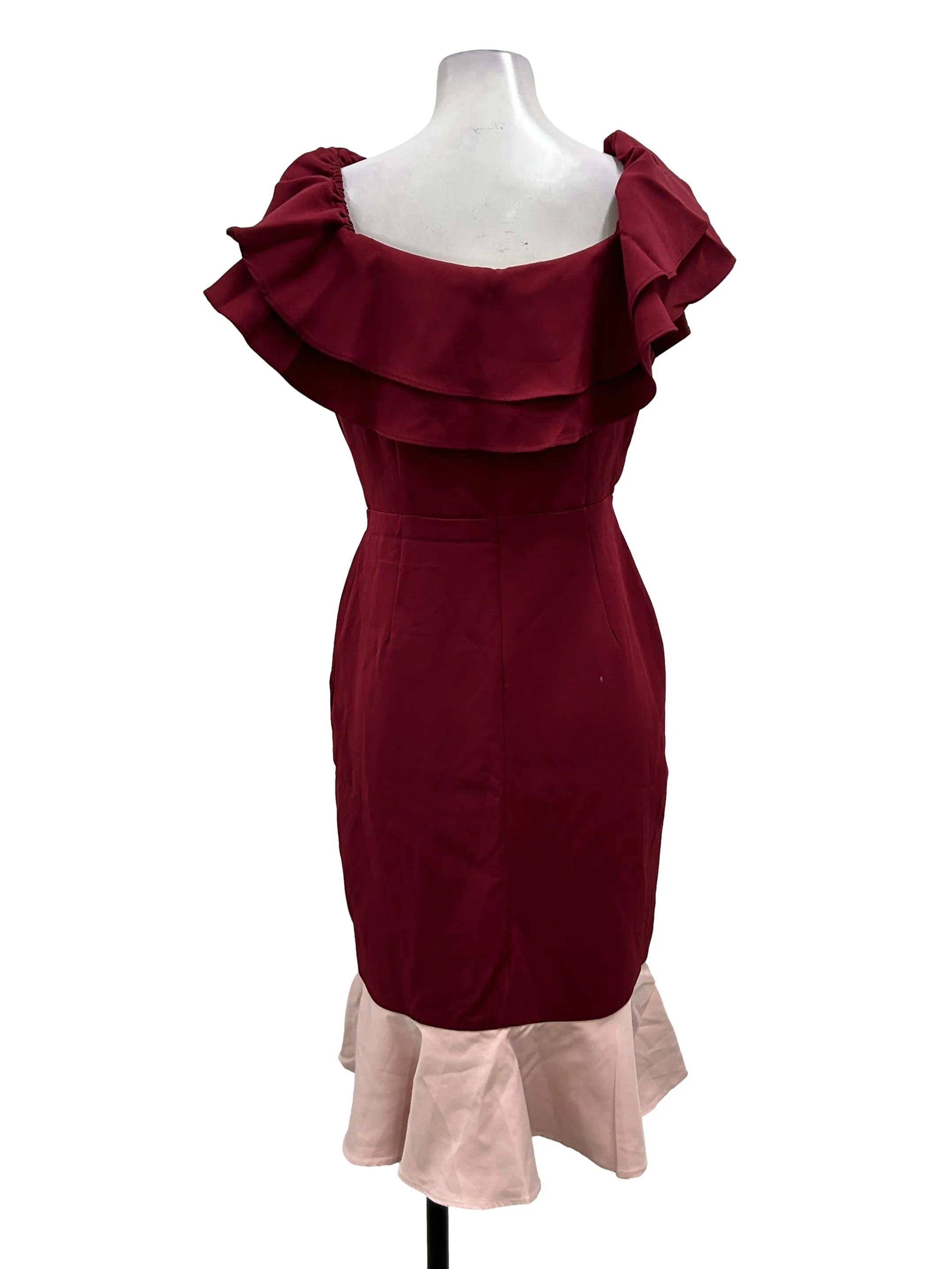 Maroon Off Shoulder Peplum Dress