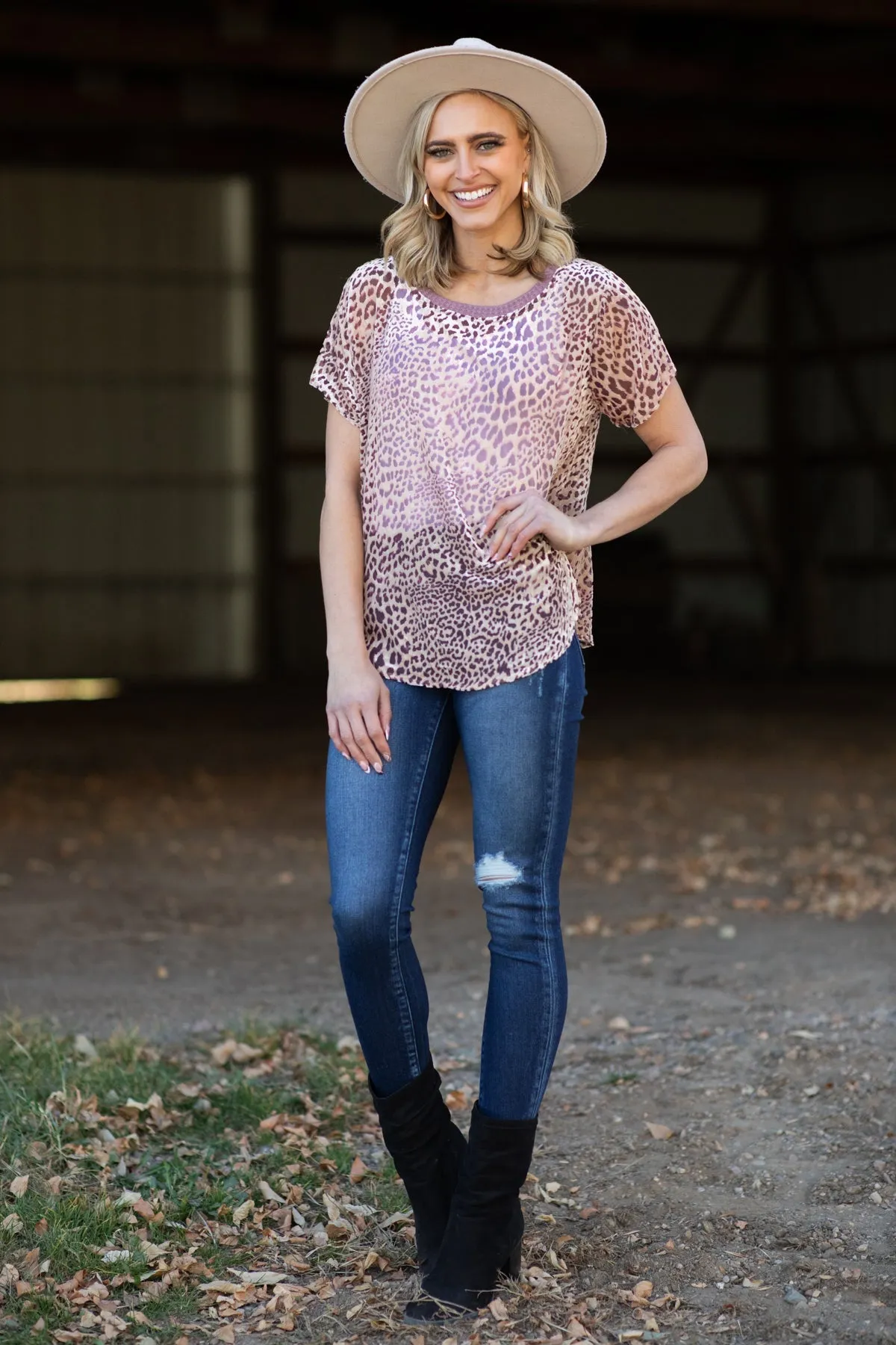 Mauve Velvet Animal Print Top