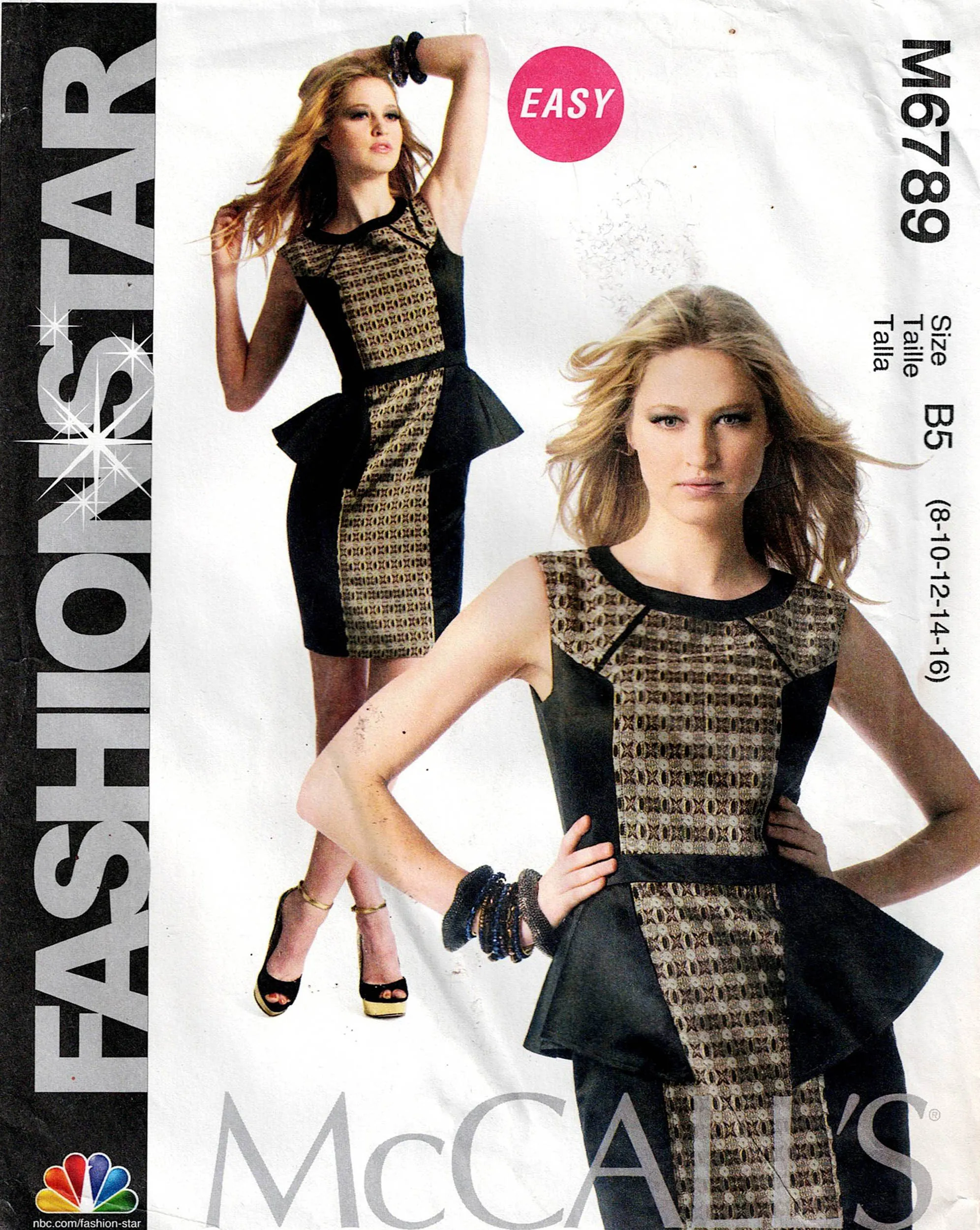 McCall's 6789 FASHION STAR Womens Colour Blocked Peplum Sheath Dress Out Of Print Sewing Pattern Sizes 8 - 16 UNCUT Factory Folded
