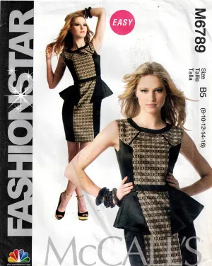 McCall's 6789 FASHION STAR Womens Colour Blocked Peplum Sheath Dress Out Of Print Sewing Pattern Sizes 8 - 16 UNCUT Factory Folded