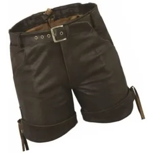 Men Smart Wear Real Sheepskin Dark Brown Leather Shorts