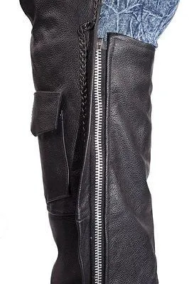MEN'S MOTORCYCLE BRAIDED LEATHER CHAP W/FOUR SNAP BUTTONS W/1 POCKET UPTO 10X