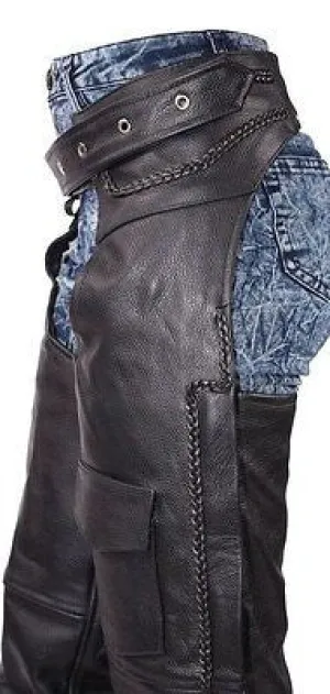 MEN'S MOTORCYCLE BRAIDED LEATHER CHAP W/FOUR SNAP BUTTONS W/1 POCKET UPTO 10X