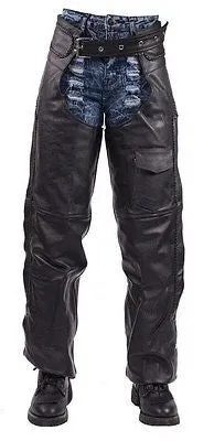 MEN'S MOTORCYCLE BRAIDED LEATHER CHAP W/FOUR SNAP BUTTONS W/1 POCKET UPTO 10X