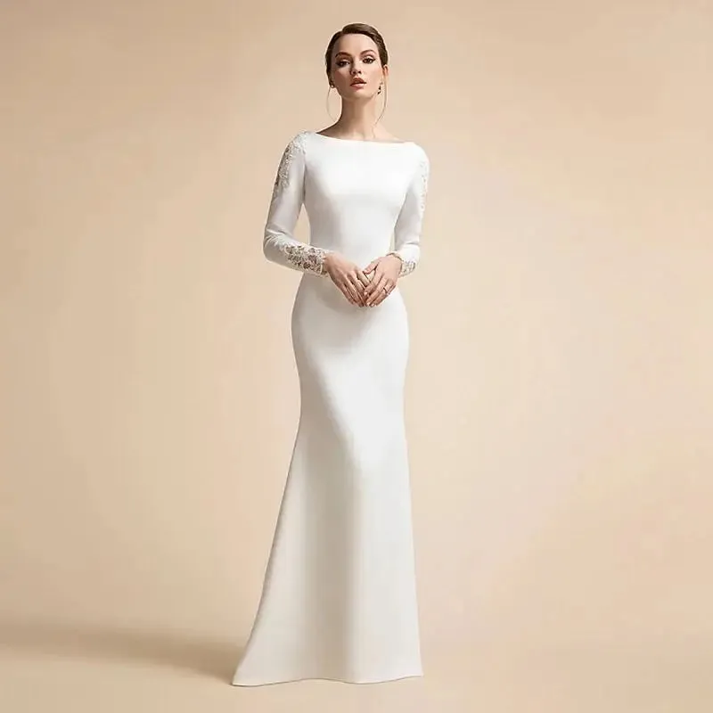 Mermaid Button Wedding Dresses Long Sleeves Ivory Bridal Gowns for Bride
